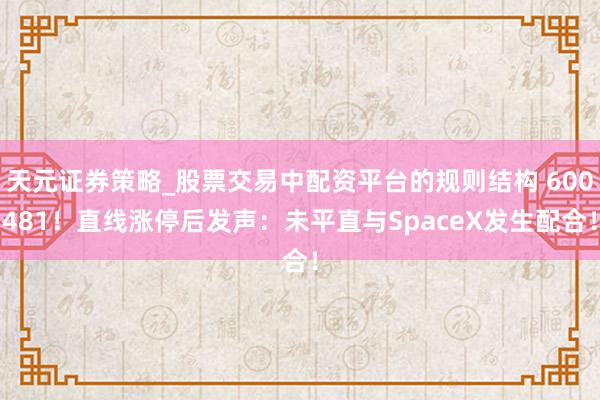 天元证券策略_股票交易中配资平台的规则结构 600481!直线涨停后发声:未平直与SpaceX发生配合!